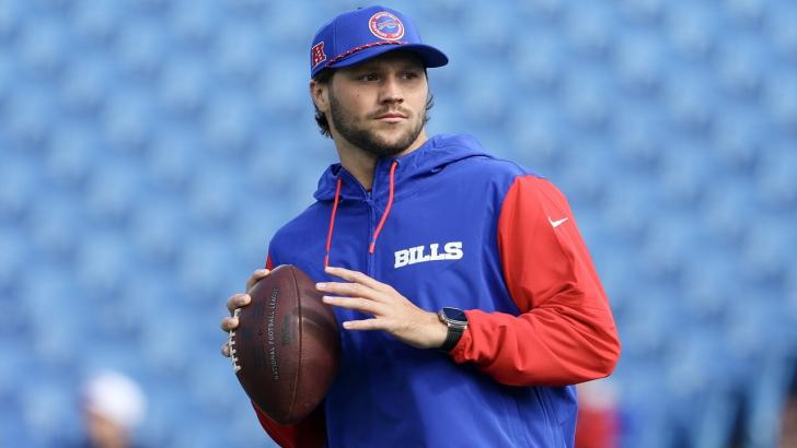 Josh Allen of the Buffalo Bills holding the ball ready to throw
